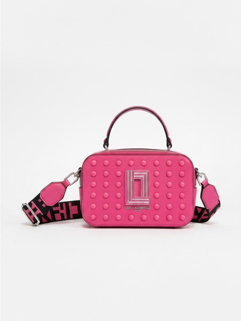 Karl Lagerfeld Hot Pink Studded Camera Bag with Branded Strap